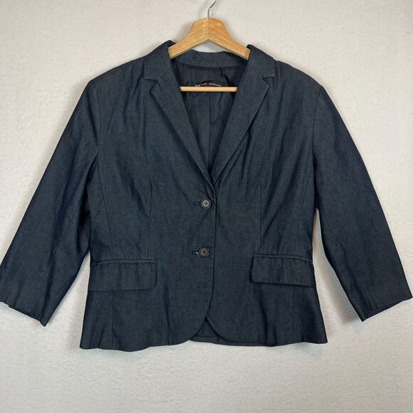 New York & Company Womens 3/4 Sleeve Dark Gray Stretch Blazer Two-Button Closure - Picture 8 of 14